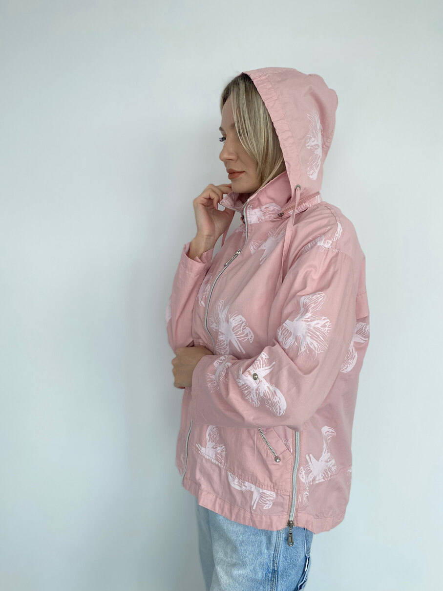 Стильная женская ветровка из 100% дышащего хлопка на молнии, со съёмным капюшоном, пудра