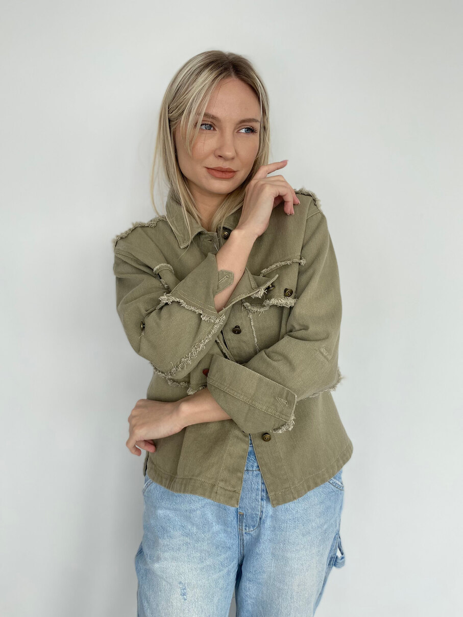 Стильная женская ветровка из 100% дышащего хлопка на пуговицах, хаки