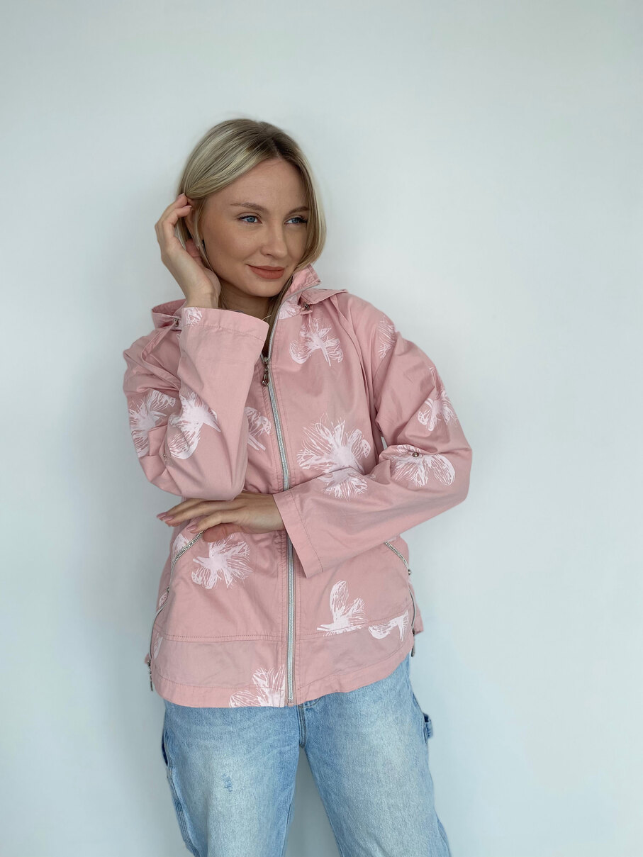 Стильная женская ветровка из 100% дышащего хлопка на молнии, со съёмным капюшоном, пудра