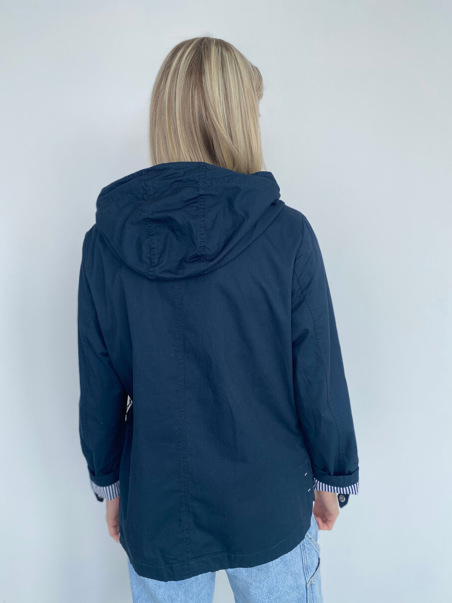 Женская ветровка на молнии, с капюшоном, 100% хлопок, тёмно-синий