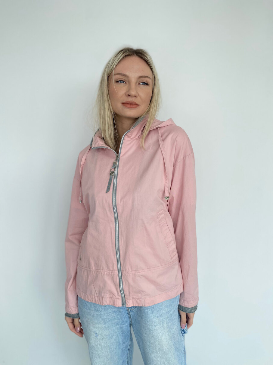 Ветровка женская из 100% хлопка, на молнии, со съёмным капюшоном, пудра