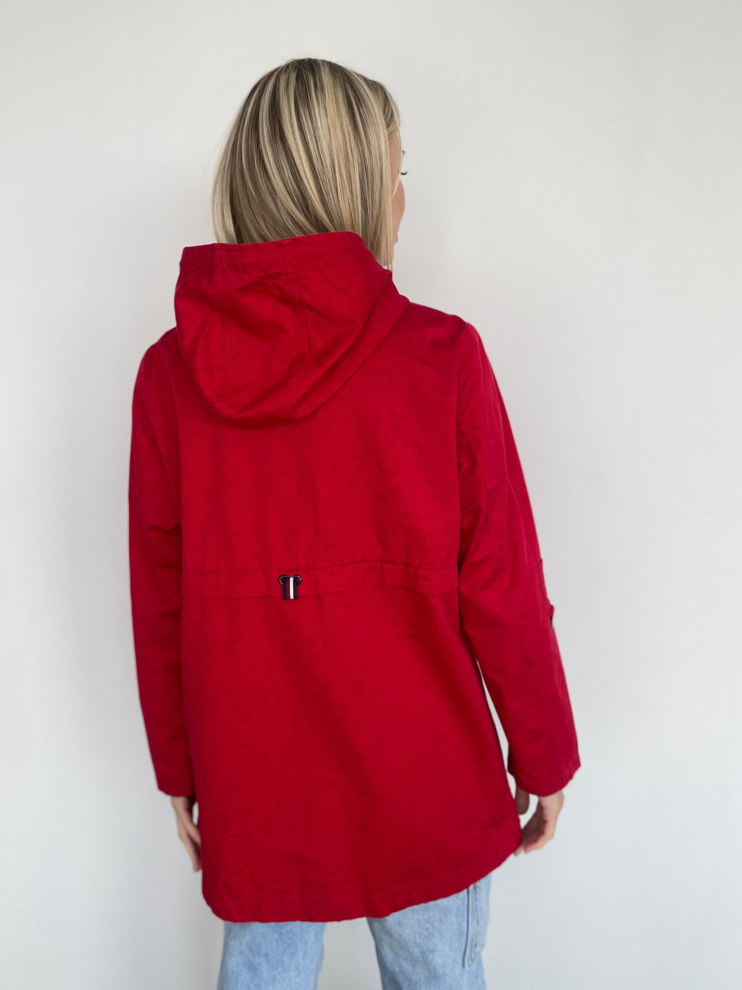 Стильная женская ветровка на молнии, с капюшоном, 100% хлопок, красный